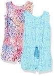 Amazon Essentials Disney | Marvel | Star Wars | Frozen | Princess Girls' Knit Sleeveless Rompers, Pack of 2, Princess/Friendship, 11-12 Years