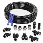 Hromee Air Line Tubing Kit, 1/4” (6.35MM) OD×32.8 Feet Polyurethane PU Tube and Push to Connect Fittings, 14 PCS Compressed Pipe and Accessories Kit