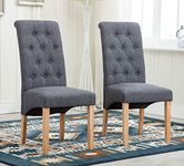 folk Set of 2 x Dining Chairs Kitchen Side Dining Chairs Upholstered Seat for Counter Lounge Living Room Corner Accent Chairs with Backrest & Soft Seat Wood Legs Reception Chairs Linen (Dark Grey)