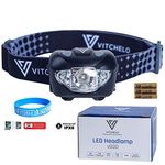 Vitchelo V800 Headlamp Flashlight with White and Red LED Lights. Super Bright Head Light & Waterproof. 3 AAA Batteries Included Best for Trail Running Jogging Camping Hiking Hunting Reading Mechanic