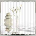 Zen Fabric Decorative Shower Curtain for Bathroom -120GSM Durable Waterproof Fabric with 12x Reinforced Grommets & Hooks, No Liner Needed 71”x71”