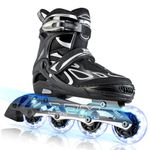 2PM SPORTS Vinal Inline Skates for Men with Light Up Wheels Adjustable Roller Blades Women, Illuminating Outdoor Roller Skates for Kids & Adults - Silver XL, XLarge - Youth (4Y-7Y US)