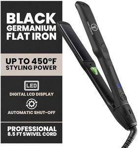 Tony Odisho Black Germanium Flat Iron Hair Straightener – 1.25″ Floating Plates, Ionic Fast-Heat MCH, Digital 180–450°F, Frizz Control, 60-Min Auto Shutoff, 8.5-ft Swivel Cord, Salon Professional