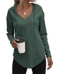 Zeagoo Hoodie Women Waffle Sweatshirts Long Sleeve Sweaters Pullovers Fashion V Neck Top Teen Girls Green L