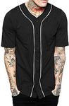 Mens Baseball Button Down Jersey Hipster Hip Hop T Shirts 1UPA01 (Medium Black/White)