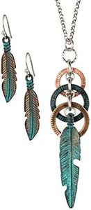 SPUNKYsoul Feather Circle Long Necklace for Women Collection (3 Toned Patina Copper)