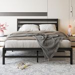 Crocofair Black Queen Bed Frame with Wood Storage Headboard, Queen Size Metal Platform Bed with Under Bed Storage, No Box Spring Needed, Noise Free