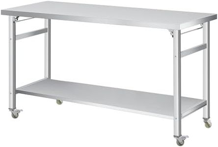 COZONY 60" x 24" Stainless Steel Folding Table - 920 LBS Commercial Foldable Prep Table, Metal Worktable with Adjustable Undershelf and Lockable Casters, for Home Kitchen Restaurant Garage Warehouse