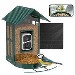 SOLIOM BF08- Smart Bird Feeder Camera with AI Identify Bird Species, Wild Bird Watching Cam, Live View, Instant Notifications, 5W Solar Panel -Metal Case