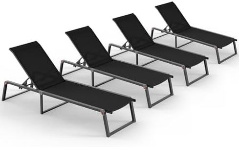 Oasbira Aluminum Chaise Lounge Chair Outdoor, Foldable& No Assembly Patio Pool Lounge Chairs 5-Position Recliner for Outside, Fully Grounded Legs Sun Lounger for Poolside, 4 Packs, Black