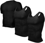 Odoland 3 Pack Men's Body Shaper Compression Shirt Short Sleeve Vest Set, Slimming Base Layer Shapewear Tank Top,1 Black Short Sleeve and 2 Black Tank Top, M