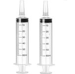 60ml Syringe with Caps,2 Pcs Plastic Syringe with Measurement for Scientific Labs,Dispensing,Measuring Liquids,Animal Feeding,Plant Watering