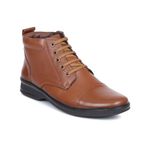 Zoom Shoes High Ankle Genuine Leather Shoes for Men ZA-1165 | Super Comfortable Anti-Slip Hiking Boots with Cushioned Insole (Tan, 7)