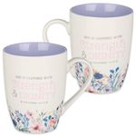 Christian Art Gifts Scripture Ceramic Encouraging Coffee and Tea Mug for Women: Strength and Dignity - Proverbs 31:25 Inspirational Bible Verse Cup for Hot and Cold Beverages, White & Lavender 12 oz.