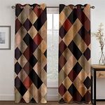 Retro Geometric Rhombus Pattern Blackout Curtains, 3D Printed Curtains, 2 Panels Window Curtains, Grommet Thermal Insulated Window Curtain for Bedroom Living Room 52" W x 84" L