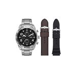 Fossil Men's Bronson Quartz Stainless Steel Chronograph Watch with Interchangeable Strap Gift Set, Color: Silver (Model: FS5968SET)