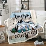 Erosebridal Kids Camping Blanket Happy Camping Throw Blanket for Boys Girls Western Rustic Farmhouse Style Fleece Blanket Vintage Old Barn Door Print Fuzzy Blanket Camper Decor Plush Blanket 90"x90"