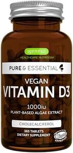 Pure & Essential, Vegan Vitamin D3, 1-Year Supply, 1000 iu, Natural Plant-Based Algae, Small Tablets for Kids & Adults