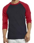 Men's 3/4 Sleeve Baseball Shirt - Cotton Casual Jersey Shirts Tee Raglan, Burgundy / Black, Large