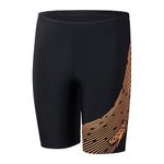 Speedo Boys Medley Logo Jammer Swim Trunks Swimmers Black Orange