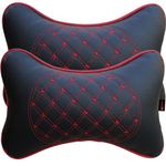 DETACHI Faux Leather Car Neck Rest Pillow/Cushion Set of Pillows Compatible with All Cars (Black, with RED Embroidery) - Pack of 2 Pieces