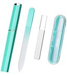 Crystal Glass Nail File, Nail Files and Buffers with Case Premium Fingernail Files for Natural Nails Manicure Kit Nano Nail Polish for Women Ladies Girls Gifts Nail Filer Nail Care Tool - Green