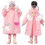 SNOWIE SOFT® Hooded Raincoat for Kids Wide Brim Hooded Raincoat EVA Knee Length Raincoat with Storage Bag Cartoon Unicorn Print Raincoat for Kids 4-5 Years Old, M, Recommended Height 105-115cm