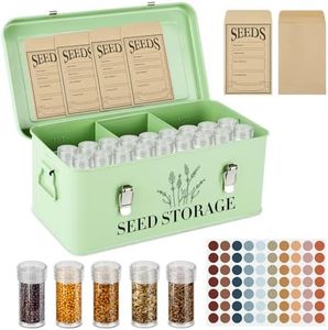 Himake 60 Slots Seed Storage Box with 4 Dividers, Metal Seed Storage Organizer Saving Box, Seeds Packet Container, Professional All-in-one Kit with 60 Seeds Envelopes and Label Stickers