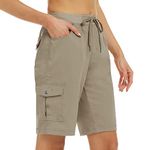 MoFiz Ladies Hiking Cargo Shorts Quick Dry Golf Active Wear Athletic Shorts 9" Lightweight Jogger Summer Shorts with Pockets Khaki Size US XL