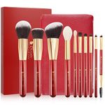 DUcare Makeup Brushes Red 10 Piece Makeup Brush Set with Case Premium Synthetic Hairs Kabuki Foundation Blending Eye Cosmetic Brushes Kit