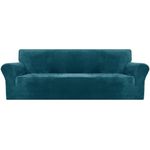 XINEAGE 1 Piece Velvet Couch Covers for 3 Cushion Couch High Stretch Sofa Cover for Pets Dogs Anti Slip Extra Large Sofa Slipcovers Furniture Protector (4 Seater, Blackish Green)