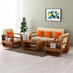 MURARAKA ART Sheesham Wood 5 Seater Sofa Set for Living Room | 5 Seater Sofa Set | Wooden Sofa Set | (3+1+1, Natural Teak Finish)