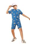 Ninos Dreams Boys Cotton T-shirt & Shorts Coord set/Boys' Soccer Ball - Dinosaur Print Cotton Coord Set - Casual Summer Tee & Shorts Outfit for Kids (6-8 Years, Blue)