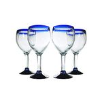 Mexico's Little Corner Handmade Wine Glasses with Blue Rim Set of 4