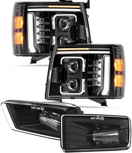 RAMJET4X4 Brighter LED Headlights Fog Lights Assembly for 2007-2013 Chevy Silverado 1500, 2007-2014 Silverado 2500 3500 & HD Models
