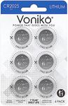 Voniko 3 Volt CR2025 Battery 6 Pack – CR 2025 Button Cell Battery – 2025 Lithium Coin Batteries, 7 Years Shelf Life