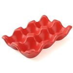 Ceramic Egg Holder 6 Cups Porcelain Egg Tray Set Kitchen Restaurant Fridge Storage Decorative Accessory (red)