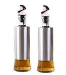 P-PLUS INTERNATIONAL Oil Vinegar Dispenser with Steel Cover Pack of 2 | Lever Release Spout for Oil, Vinegar | Vinegar Cruet Dispenser | No Drip, Dust and leak-proof Household | 320 ml each