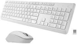 HUO JI Wireless Keyboard and Mouse Combo for Windows Mac, Quiet and Soft, 2.4G Full-Size Computer Keyboard and Ergonomic Wireless Mouse, Long Battery Life 12 Months Battery, White