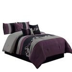 Chezmoi Collection Napa 7-Piece Luxury Leaves Scroll Embroidery Bedding Comforter Set (King, Purple/Black/Gray)