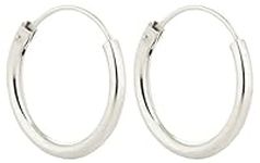 14MM Sterling Silver Plain Simple Polished Top Hinged Endless Hoop Earrings - Fine Circle Round Hoop Sleeper Earrings for Women/Teenagers/Girls