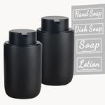 BosilunLife Foaming Soap Dispenser Set - Black Ceramic Foam Hand Soap Dispenser 12oz Soap Dispenser Set with Rust Proof Pump, 4Pcs Clear Stickers for Kitchen, Bathroom - 2 Pack