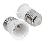 E27 to B22 Socket Converter, Screw to Bayonet Bulb Socket Adapter, ES to BC Lamp Base Adapter, Max Wattage 60W, Voltage 0-250V, for LED Bulbs, Incandescent Bulbs, CFL Bulbs, 2 Pack