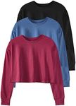 Cosy Pyro 3-Pack Womens Long Sleeve Crop Tops Athletic Casual Cropped Cotton Workout Sweatshirt with Thumb Hole Black/Navy/Wine S