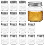 Lawei Set of 16 Mini Mason Jars - 60ml Ginger Shot Glasses Mouth Mason Jar with Lids Ideal Herbs and Spices Storage Glass Canning Jar for Drinks Jam Honey Favors Dessert