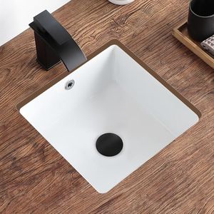 KDKSC 14 Inch Undermount Bathroom Sink White Ceramic Square Under Counter Bathroom Sink for Cabinet Porcelain Vanity Sink,Overflow Type (13.8"x13.8")