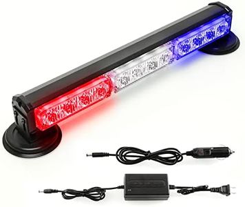 BooYu 14" Red/White/Blue Battery Powered Police Firefighter Emergency Strobe Lights Bar for Trucks/Vehicles Rechargeable Wireless Rooftop Mini Hazard Flashing LED Beacon Warning Light w/Magnetic Base