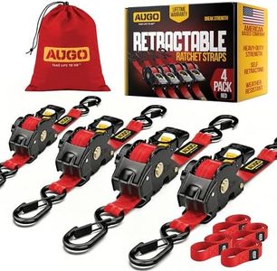 AUGO Retractable Ratchet Straps | 4 Heavy Duty Ratchet Straps Self Retractable Tie Down Straps with Soft Loops & Storage Bag for Motorcycle, Truck, Trailer, Cargo Van | 1200 Lb Break Strength 1” x 10’