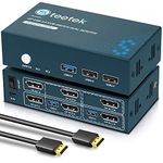 Steetek USB 3.0 KVM Switch Dual Monitor Displayport, 4K@60Hz KVM Switch 2 Monitors 2 Computers with 3 USB Hubs, KVM Switch Displayport 2 in 2 Out with Button Switch, 4 DP & 2 USB 3.0 Cable Included