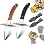 Oyster Knife Set, Oyster Shucker Knife with Oyster Shucking Knife Glove, Stainless Steel Oyster Opener Tools for Clam Shellfish Seafood, Premium Quality Oyster Shucker Set with Wooden Non-Slip Handle